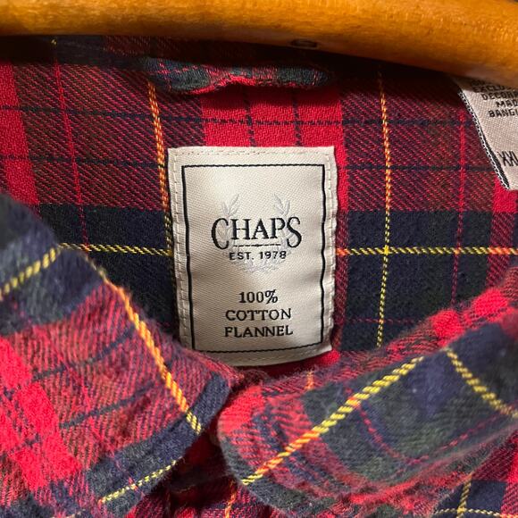 Chap's Men's Size XXL Plaid Flannel Button Down. Holiday Red & Hunter Green - Picture 8 of 9